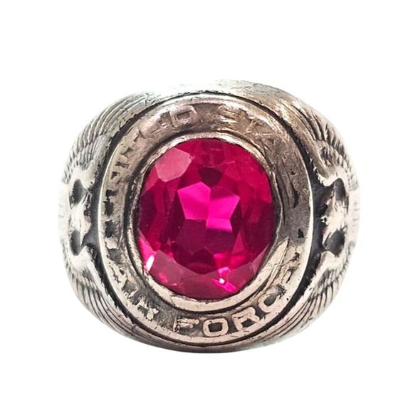 Vintage Mid-Century US Air Force Sterling Silver Lab Ruby Ring - Picture 1 of 7